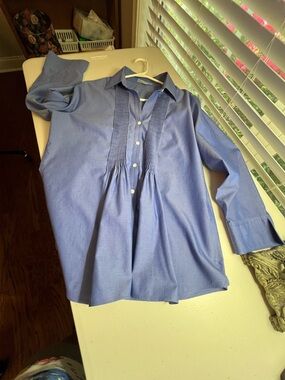Foxcroft Light Blue Pintuck Button-Front Blouse